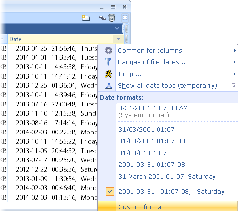 oMega Commander Features. Formatting of file and folder dates.